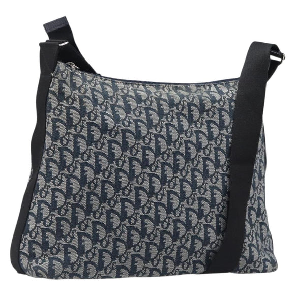 Christian Dior Trotter Canvas Shoulder Bag Navy Silver Auth 204391