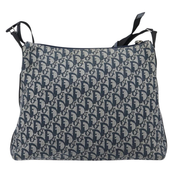 Christian Dior Trotter Canvas Shoulder Bag Navy Silver Auth 204391