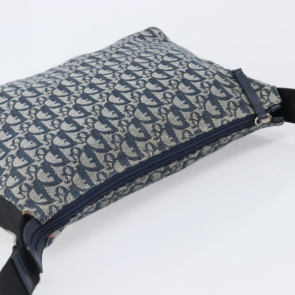 Christian Dior Trotter Canvas Shoulder Bag Navy Silver Auth 204391