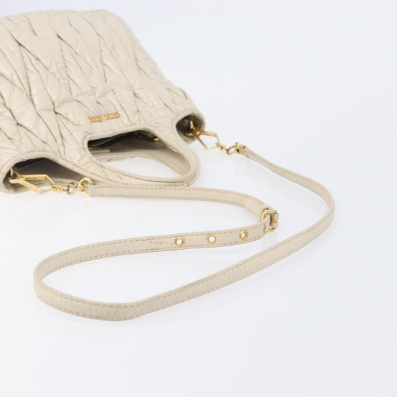 Miu Miu Matelasse Hand Bag Patent leather 2way White Gold Auth 204394