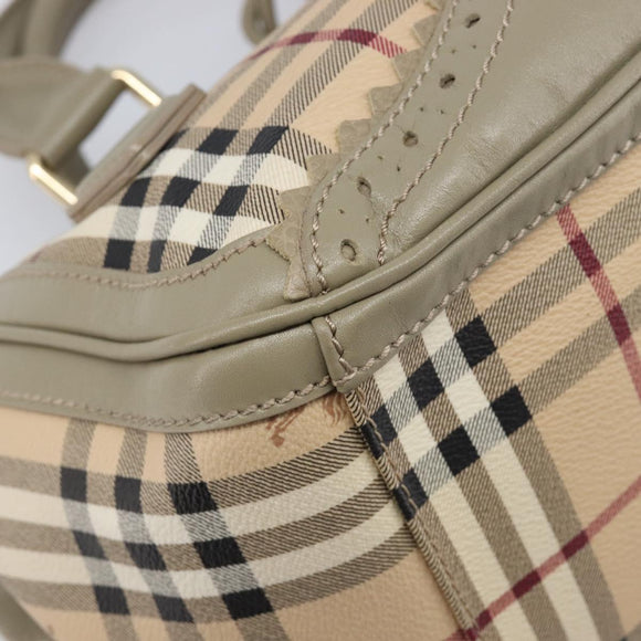 BURBERRY Nova Check Hand Bag PVC 2way Beige Gold Auth 204398V
