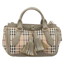 BURBERRY Nova Check Hand Bag PVC 2way Beige Gold Auth 204398V-2