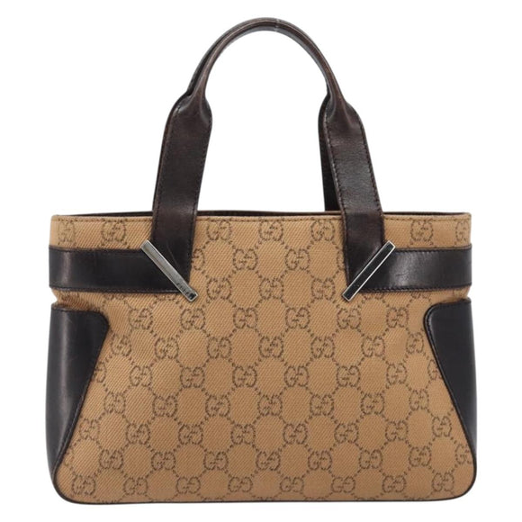 GUCCI GG Canvas Hand Bag Beige Silver 73984 Auth 204400