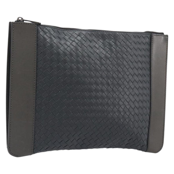 BOTTEGA VENETA INTRECCIATO Clutch Bag Leather Gray Auth 204402