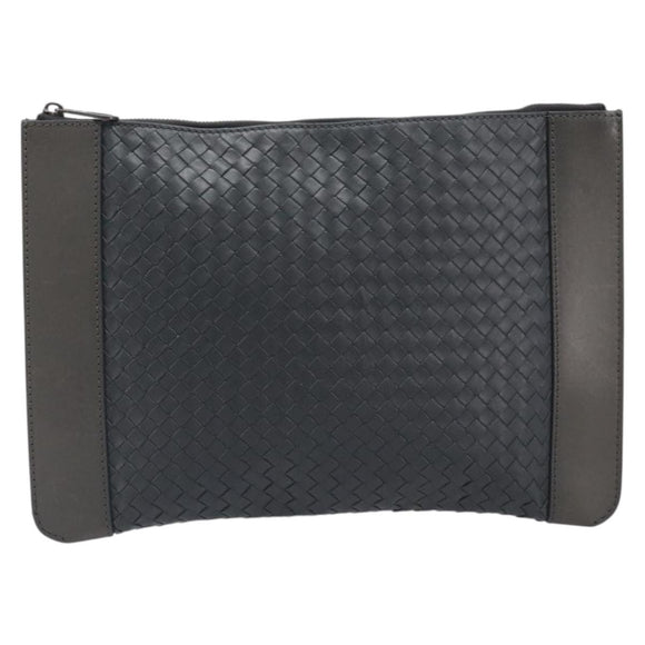 BOTTEGA VENETA INTRECCIATO Clutch Bag Leather Gray Auth 204402