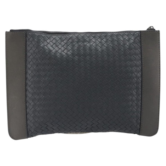 BOTTEGA VENETA INTRECCIATO Clutch Bag Leather Gray Auth 204402