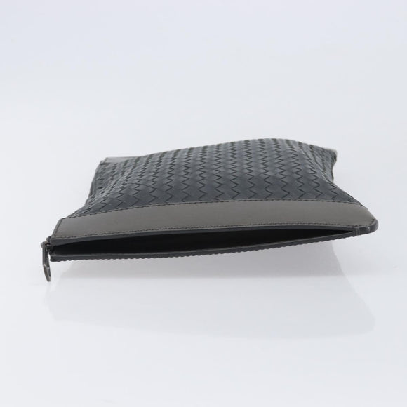 BOTTEGA VENETA INTRECCIATO Clutch Bag Leather Gray Auth 204402