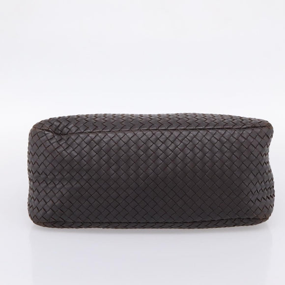 BOTTEGA VENETA INTRECCIATO Hand Bag Leather Dark Brown Silver Auth 204404