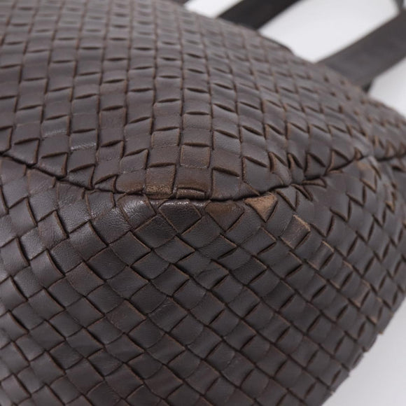 BOTTEGA VENETA INTRECCIATO Hand Bag Leather Dark Brown Silver Auth 204404