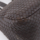 BOTTEGA VENETA INTRECCIATO Hand Bag Leather Dark Brown Silver Auth 204404-10