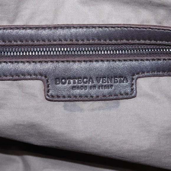 BOTTEGA VENETA INTRECCIATO Hand Bag Leather Dark Brown Silver Auth 204404