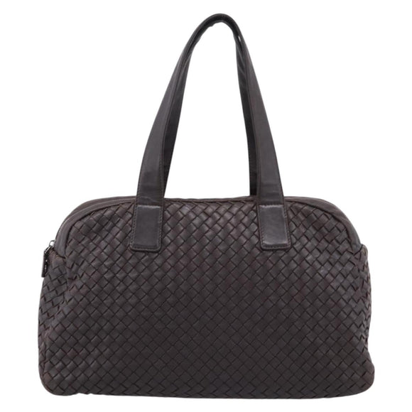 BOTTEGA VENETA INTRECCIATO Hand Bag Leather Dark Brown Silver Auth 204404