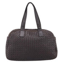 BOTTEGA VENETA INTRECCIATO Hand Bag Leather Dark Brown Silver Auth 204404-2