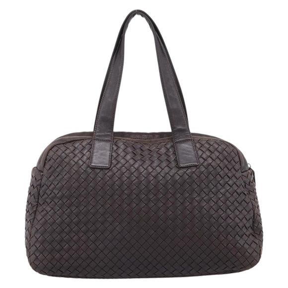 BOTTEGA VENETA INTRECCIATO Hand Bag Leather Dark Brown Silver Auth 204404