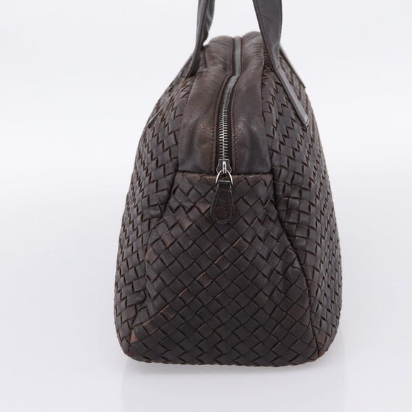 BOTTEGA VENETA INTRECCIATO Hand Bag Leather Dark Brown Silver Auth 204404