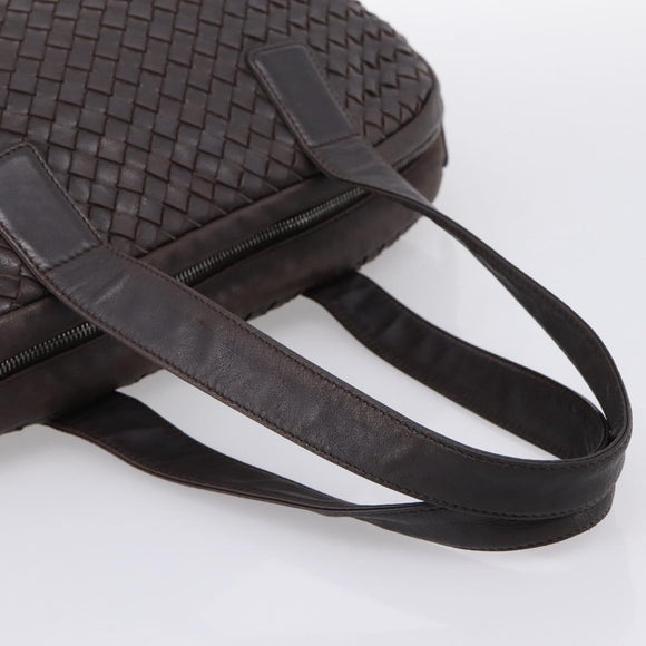 BOTTEGA VENETA INTRECCIATO Hand Bag Leather Dark Brown Silver Auth 204404