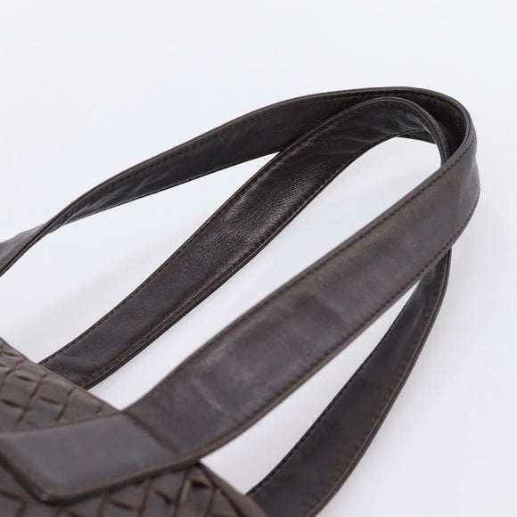 BOTTEGA VENETA INTRECCIATO Hand Bag Leather Dark Brown Silver Auth 204404