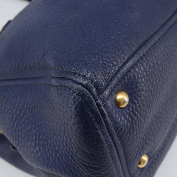 Miu Miu Hand Bag Vittero Dino Leather Blue Gold Auth 204405