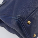 Miu Miu Hand Bag Vittero Dino Leather Blue Gold Auth 204405-17