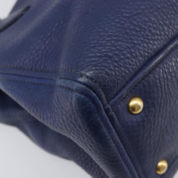 Miu Miu Hand Bag Vittero Dino Leather Blue Gold Auth 204405