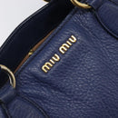 Miu Miu Hand Bag Vittero Dino Leather Blue Gold Auth 204405-10