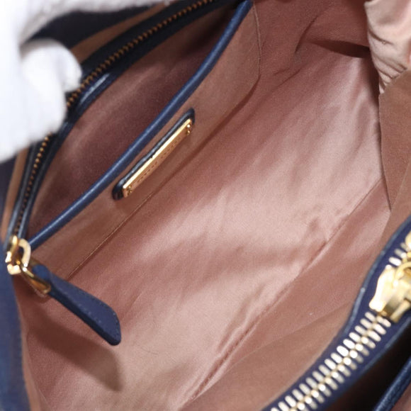 Miu Miu Hand Bag Vittero Dino Leather Blue Gold Auth 204405