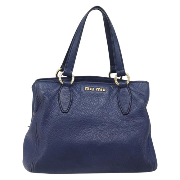 Miu Miu Hand Bag Vittero Dino Leather Blue Gold Auth 204405
