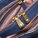 Miu Miu Hand Bag Vittero Dino Leather Blue Gold Auth 204405-25