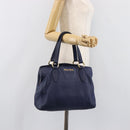 Miu Miu Hand Bag Vittero Dino Leather Blue Gold Auth 204405-28