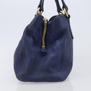 Miu Miu Hand Bag Vittero Dino Leather Blue Gold Auth 204405-3