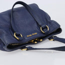Miu Miu Hand Bag Vittero Dino Leather Blue Gold Auth 204405-6
