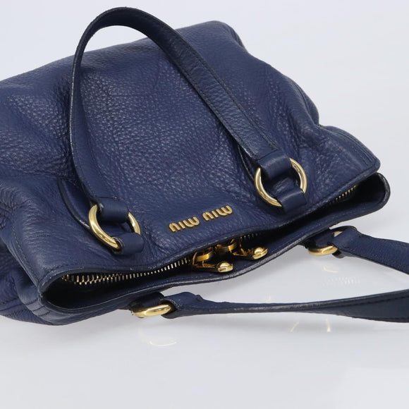 Miu Miu Hand Bag Vittero Dino Leather Blue Gold Auth 204405