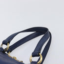 Miu Miu Hand Bag Vittero Dino Leather Blue Gold Auth 204405-14