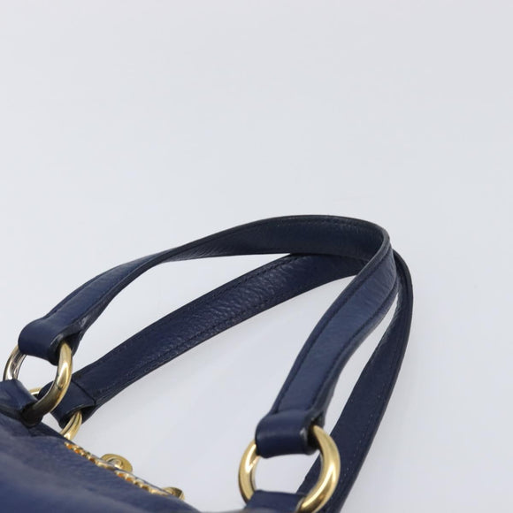 Miu Miu Hand Bag Vittero Dino Leather Blue Gold Auth 204405