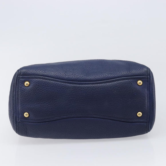 Miu Miu Hand Bag Vittero Dino Leather Blue Gold Auth 204405