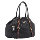 PRADA Tote Bag Vittero Dino Leather Black Gold Auth 204406-1