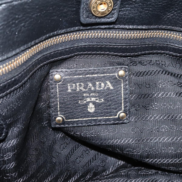 PRADA Tote Bag Vittero Dino Leather Black Gold Auth 204406