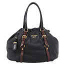 PRADA Tote Bag Vittero Dino Leather Black Gold Auth 204406-13