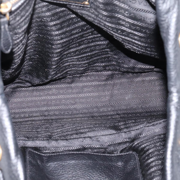 PRADA Tote Bag Vittero Dino Leather Black Gold Auth 204406
