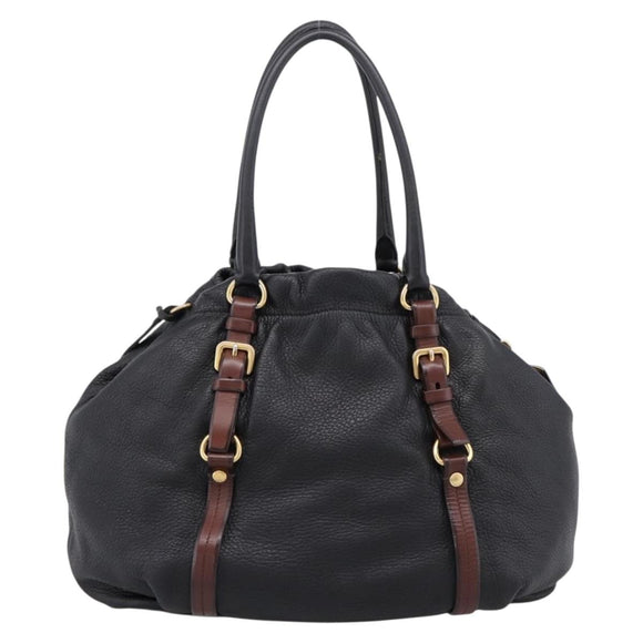 PRADA Tote Bag Vittero Dino Leather Black Gold Auth 204406