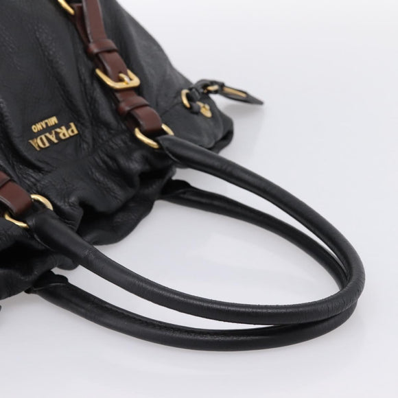 PRADA Tote Bag Vittero Dino Leather Black Gold Auth 204406