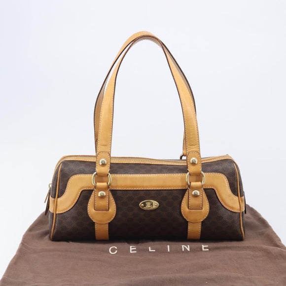 CELINE Macadam Canvas Tote Bag PVC Leather Brown Gold Auth 204407A