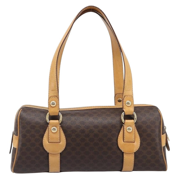 CELINE Macadam Canvas Tote Bag PVC Leather Brown Gold Auth 204407A
