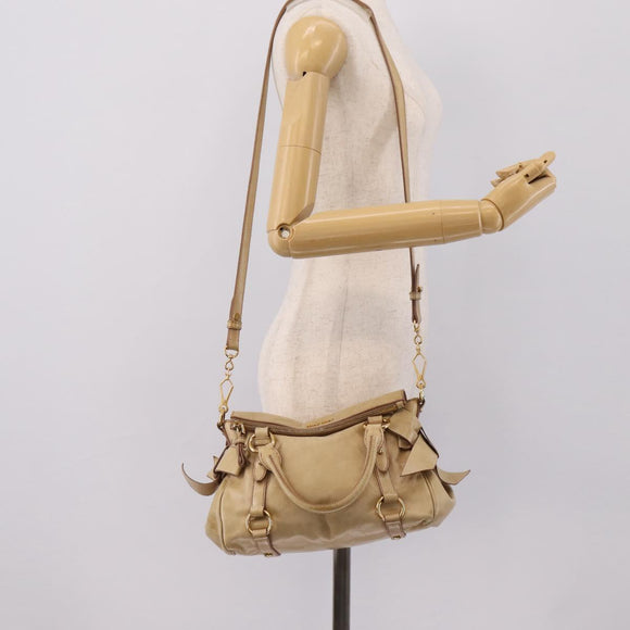 Miu Miu Hand Bag Vitellolux 2way Beige Gold Auth 204412V