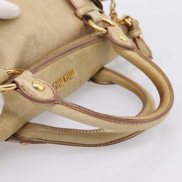 Miu Miu Hand Bag Vitellolux 2way Beige Gold Auth 204412V
