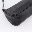 GUCCI Web Sherry Line Accessory Pouch Canvas Black Silver 92820 Auth 204414-11