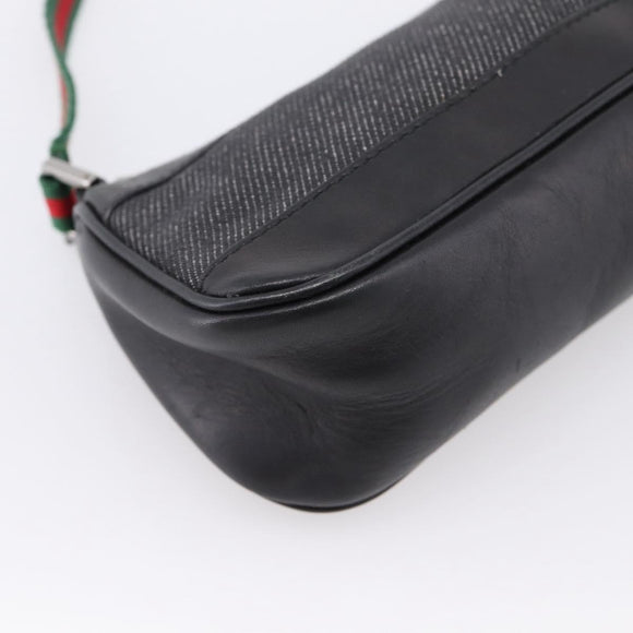 GUCCI Web Sherry Line Accessory Pouch Canvas Black Silver 92820 Auth 204414