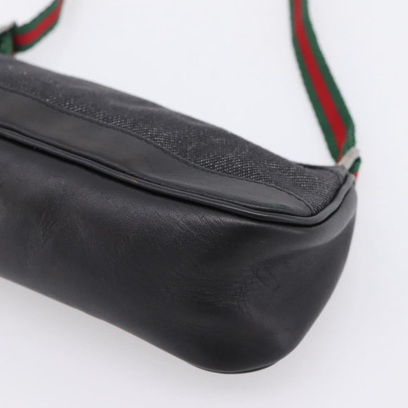 GUCCI Web Sherry Line Accessory Pouch Canvas Black Silver 92820 Auth 204414