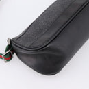 GUCCI Web Sherry Line Accessory Pouch Canvas Black Silver 92820 Auth 204414-13