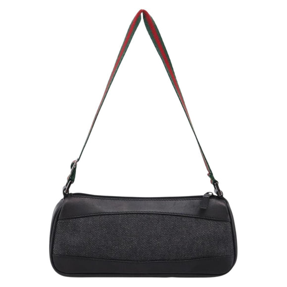 GUCCI Web Sherry Line Accessory Pouch Canvas Black Silver 92820 Auth 204414